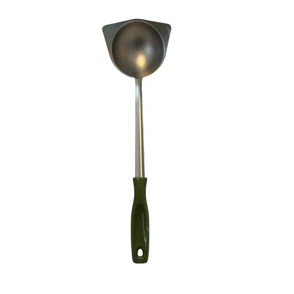 Earth Grown Soup Ladle Olive Green Handle Metal Kitchen Serving Spoon Vintage
